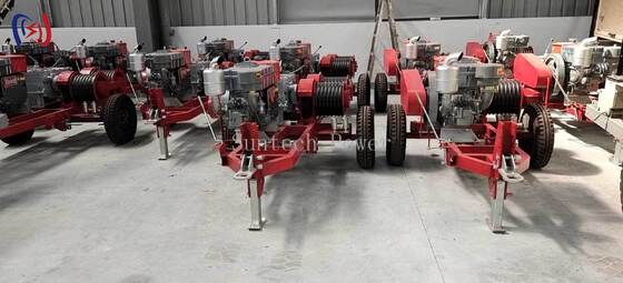 Toro profesional de doble tambor de 6.3-9KW con velocidad de 2000-3600RPM para arrastre y tensado simultáneo de cables en trabajos de líneas eléctricas